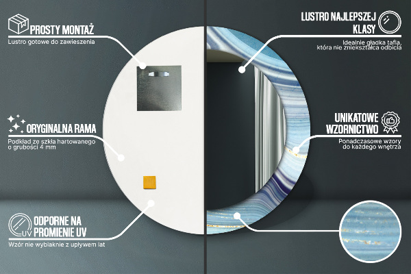Rund spegel spektakulär Blå marmor
