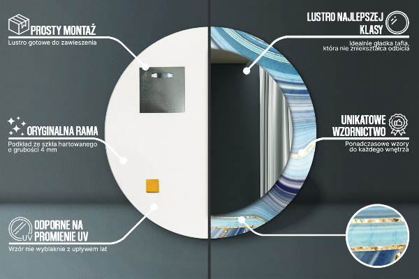 Rund spegel spektakulär Blå marmor
