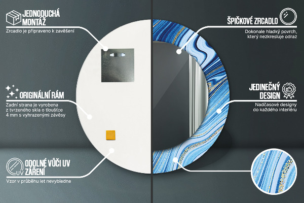 Rund spegel elegant Blå marmorering