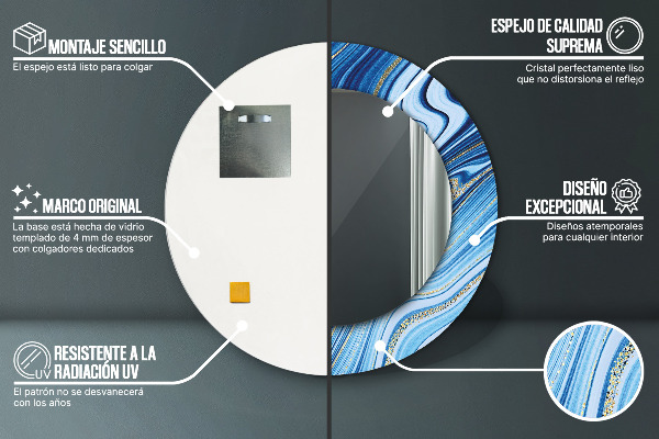 Rund spegel elegant Blå marmorering