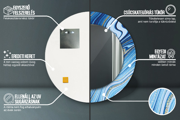 Rund spegel elegant Blå marmorering