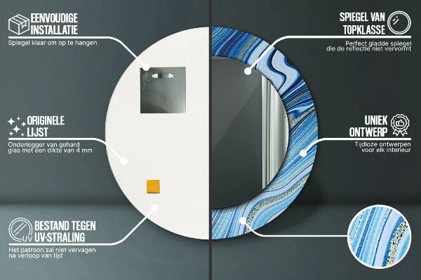 Rund spegel elegant Blå marmorering