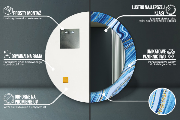 Rund spegel elegant Blå marmorering