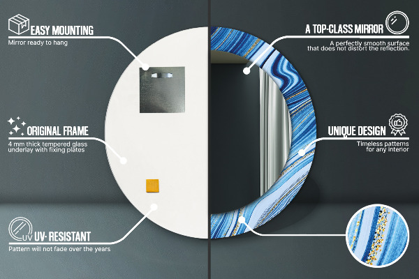 Rund spegel elegant Blå marmorering