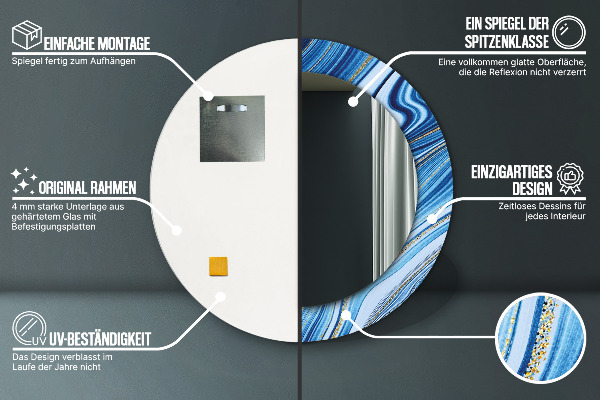 Rund spegel elegant Blå marmorering