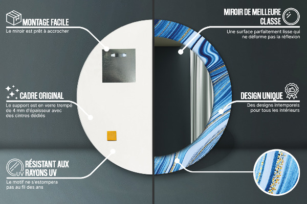 Rund spegel elegant Blå marmorering