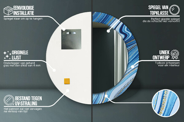 Rund spegel elegant Blå marmorering