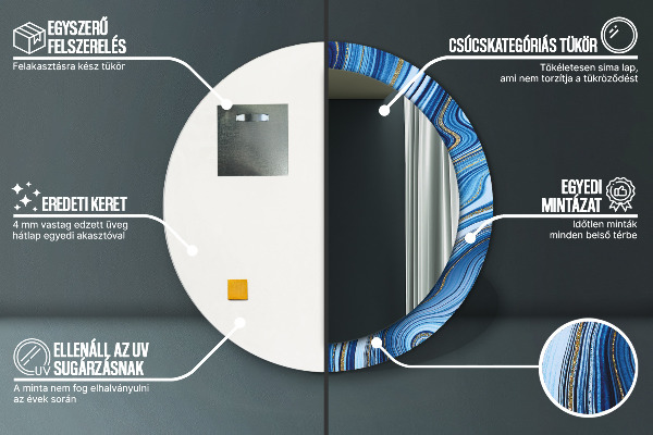 Rund spegel elegant Blå marmorering