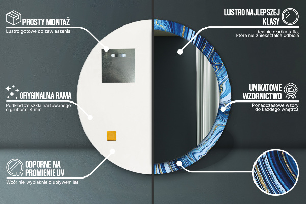 Rund spegel elegant Blå marmorering