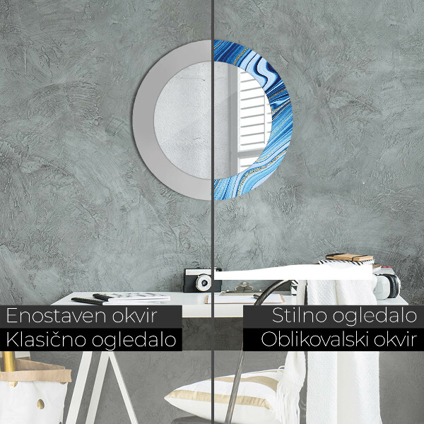 Rund spegel elegant Blå marmorering