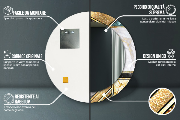 Rund spegel elegant Marmor agat och guld