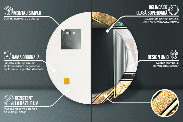 Rund spegel elegant Marmor agat och guld