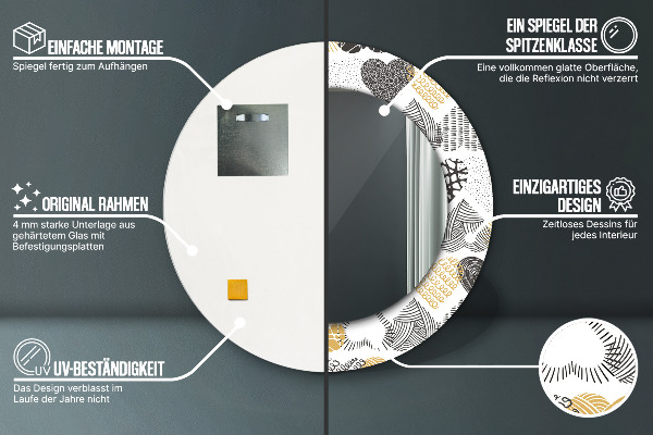 Rund spegel elegant Doodle hjärtan