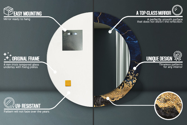 Rund spegel elegant Blå marmor