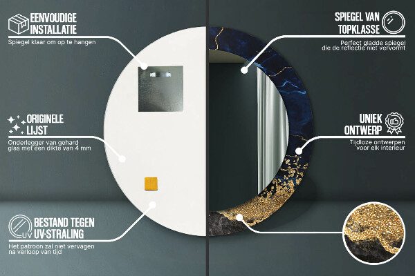 Rund spegel elegant Blå marmor