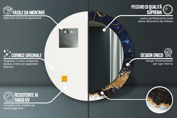 Rund spegel elegant Blå marmor