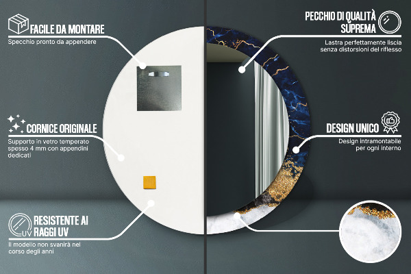 Rund spegel elegant Blå marmor