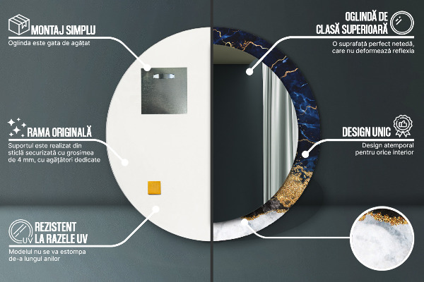 Rund spegel elegant Blå marmor