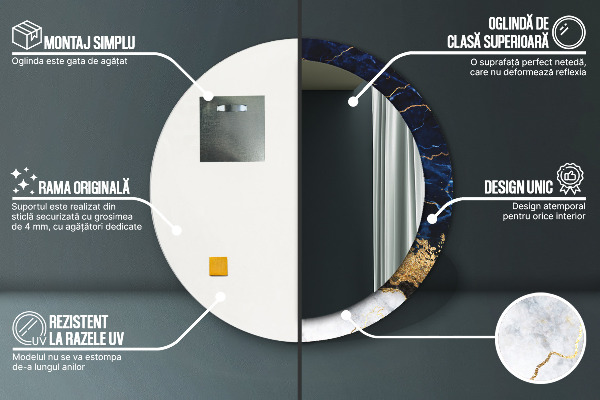 Rund spegel elegant Blå marmor