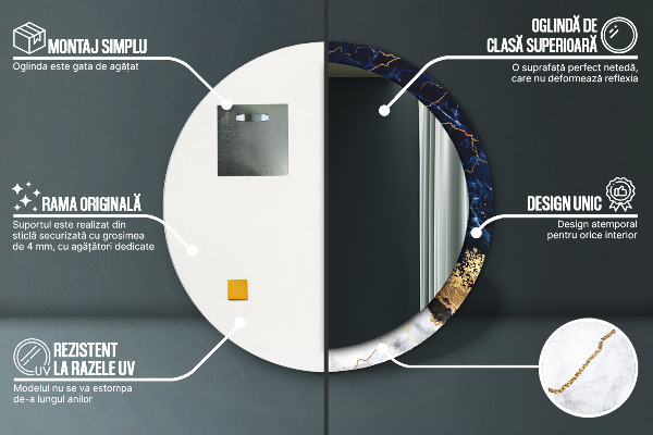 Rund spegel elegant Blå marmor