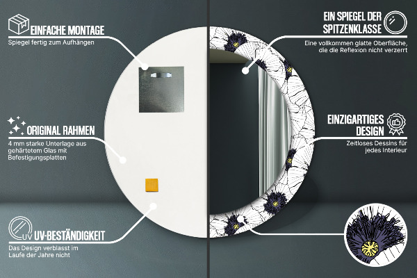 Rund spegel elegant Linjära blommor sammansättning