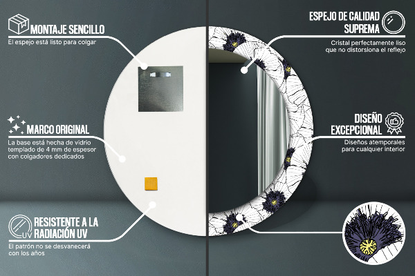 Rund spegel elegant Linjära blommor sammansättning