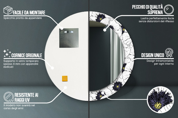 Rund spegel elegant Linjära blommor sammansättning