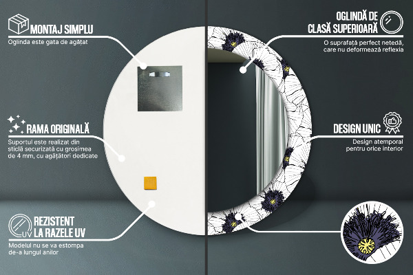 Rund spegel elegant Linjära blommor sammansättning