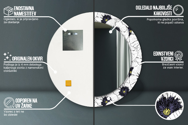 Rund spegel elegant Linjära blommor sammansättning