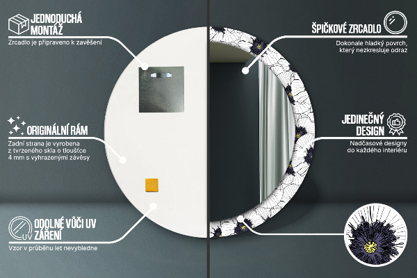 Rund spegel elegant Linjära blommor sammansättning