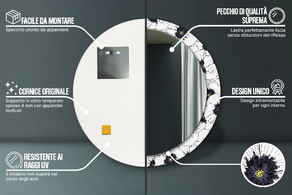 Rund spegel elegant Linjära blommor sammansättning