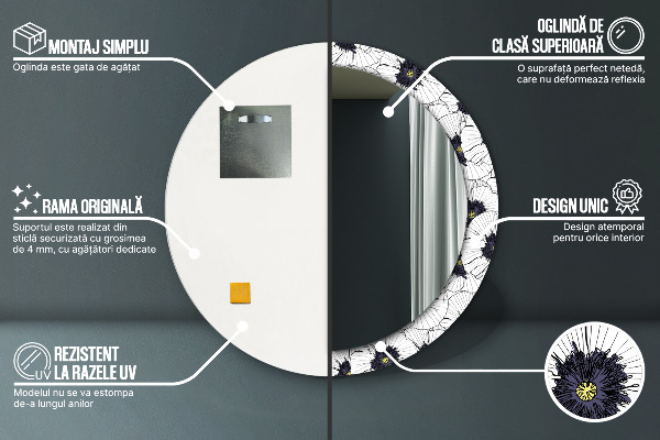 Rund spegel elegant Linjära blommor sammansättning