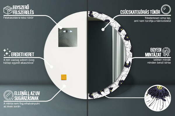 Rund spegel elegant Linjära blommor sammansättning