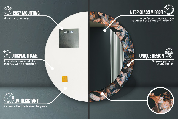 Rund spegel elegant Mörka tropiska löv