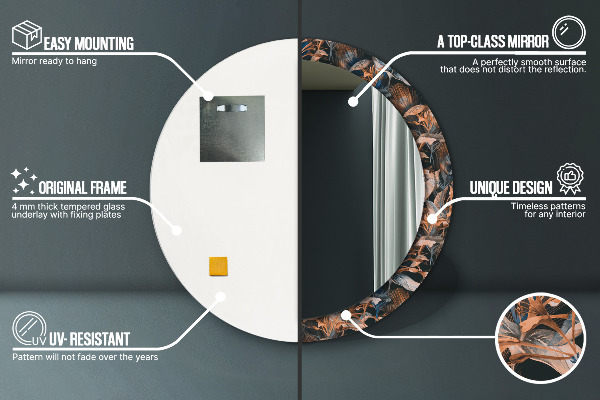 Rund spegel elegant Mörka tropiska löv