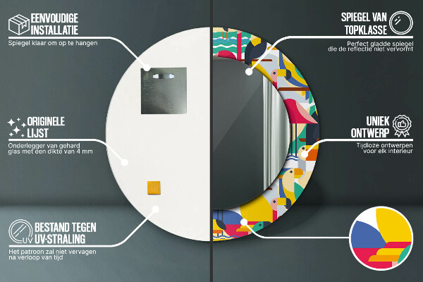 Rund spegel elegant Geometriska tropiska fåglar