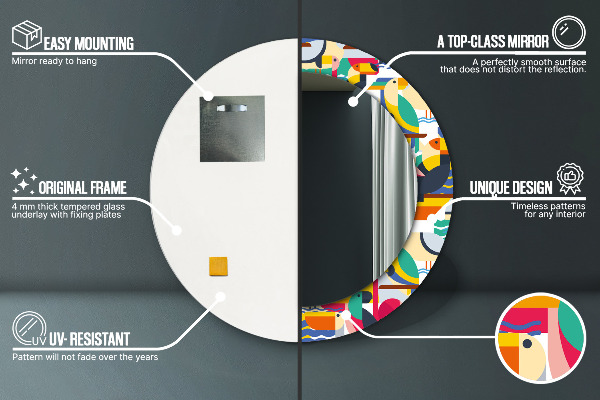 Rund spegel elegant Geometriska tropiska fåglar