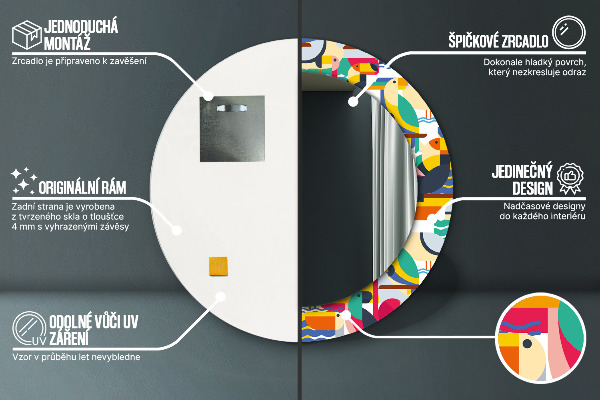 Rund spegel elegant Geometriska tropiska fåglar