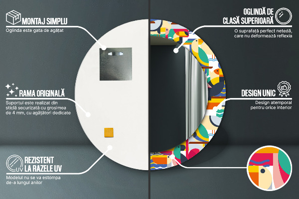 Rund spegel elegant Geometriska tropiska fåglar