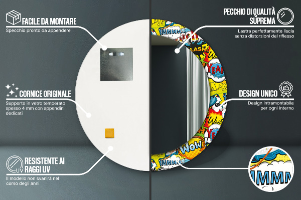 Rund spegel elegant Mönster i serietidningsstil