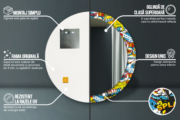 Rund spegel elegant Mönster i serietidningsstil