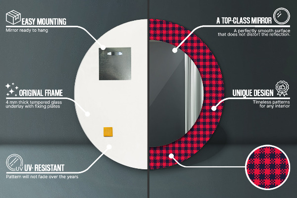 Rund spegel elegant Rött rutnät