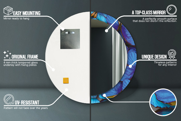 Rund spegel elegant Blå och grön fjäril