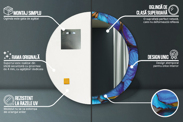 Rund spegel elegant Blå och grön fjäril