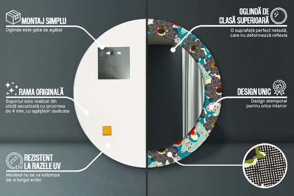 Rund spegel elegant Retro blommönster