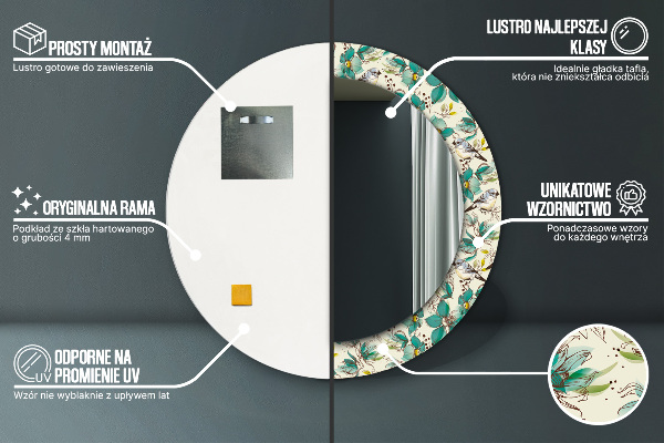 Rund spegel elegant Blommor och fåglar