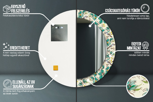 Rund spegel elegant Blommor och fåglar