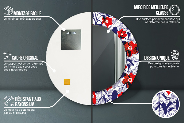 Rund spegel elegant Filodendron och röda blommor