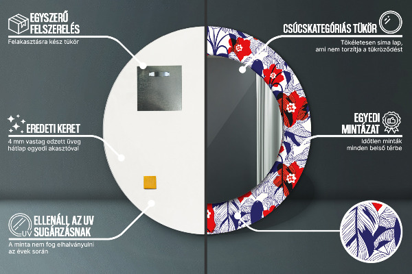 Rund spegel elegant Filodendron och röda blommor