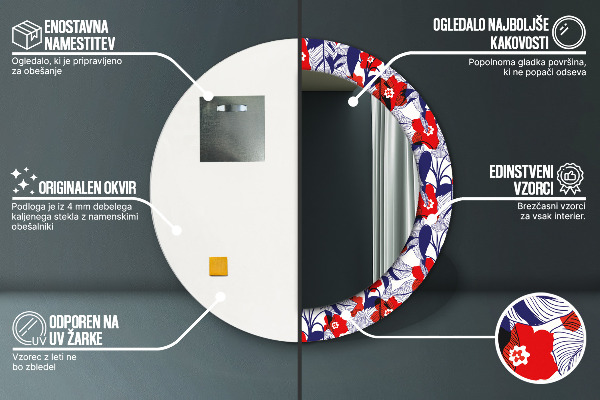 Rund spegel elegant Filodendron och röda blommor